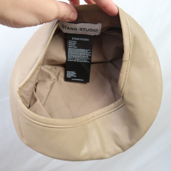 Stand Studio Freida Tan Faux Leather Beret Hat main image 5